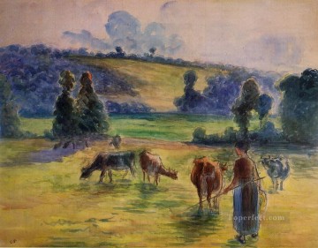 Cattle Cow Bull Painting - study for cowherd at eragny 1884 Camille Pissarro